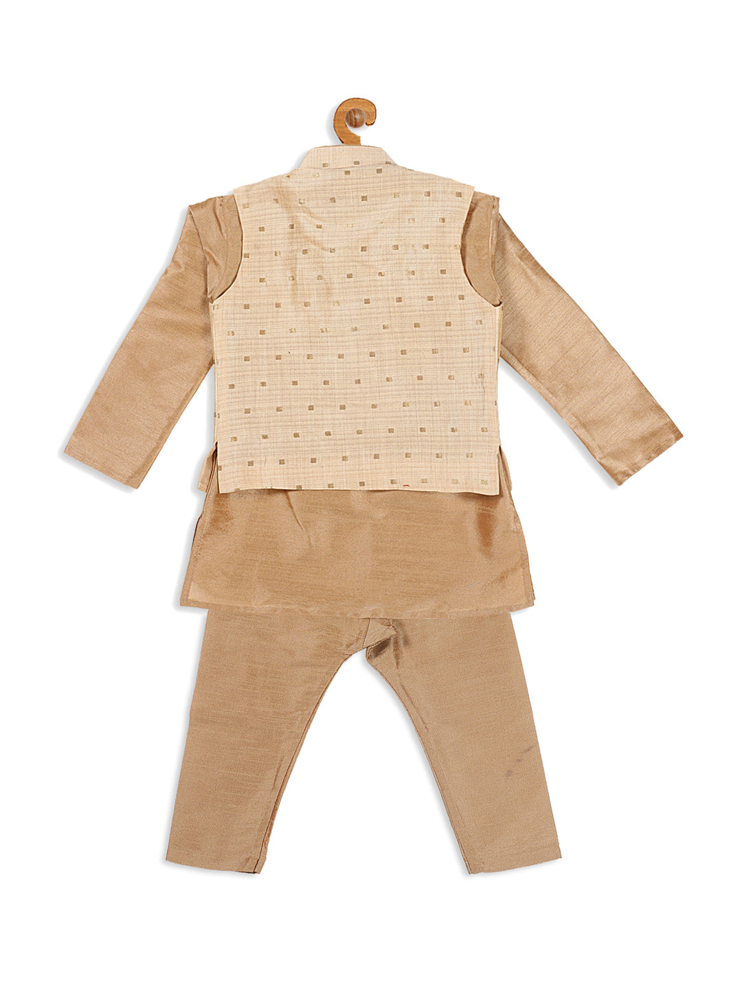 Vastramay SISHU Boy's Rose Gold Kurta And Pajama With Gold Jacket