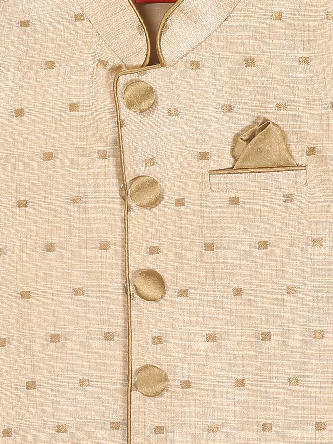 Vastramay SISHU Boy's Rose Gold Kurta And Pajama With Gold Jacket