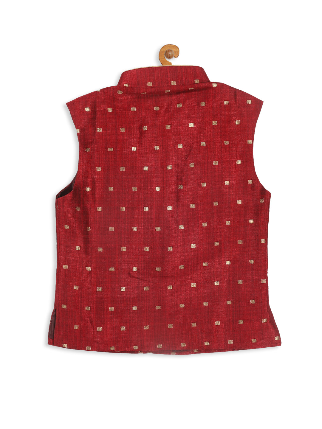 Vastramay SISHU Boy's Maroon & Gold Toned Woven Design Nehru Jacket