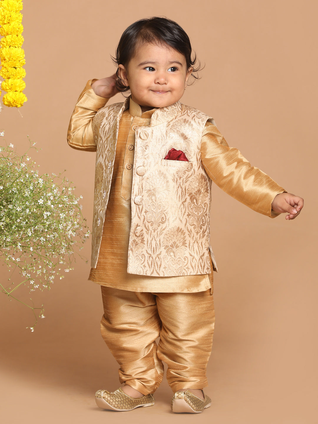 Vastramay SISHU Boy's Rose Gold Silk Blend Nehru Jacket