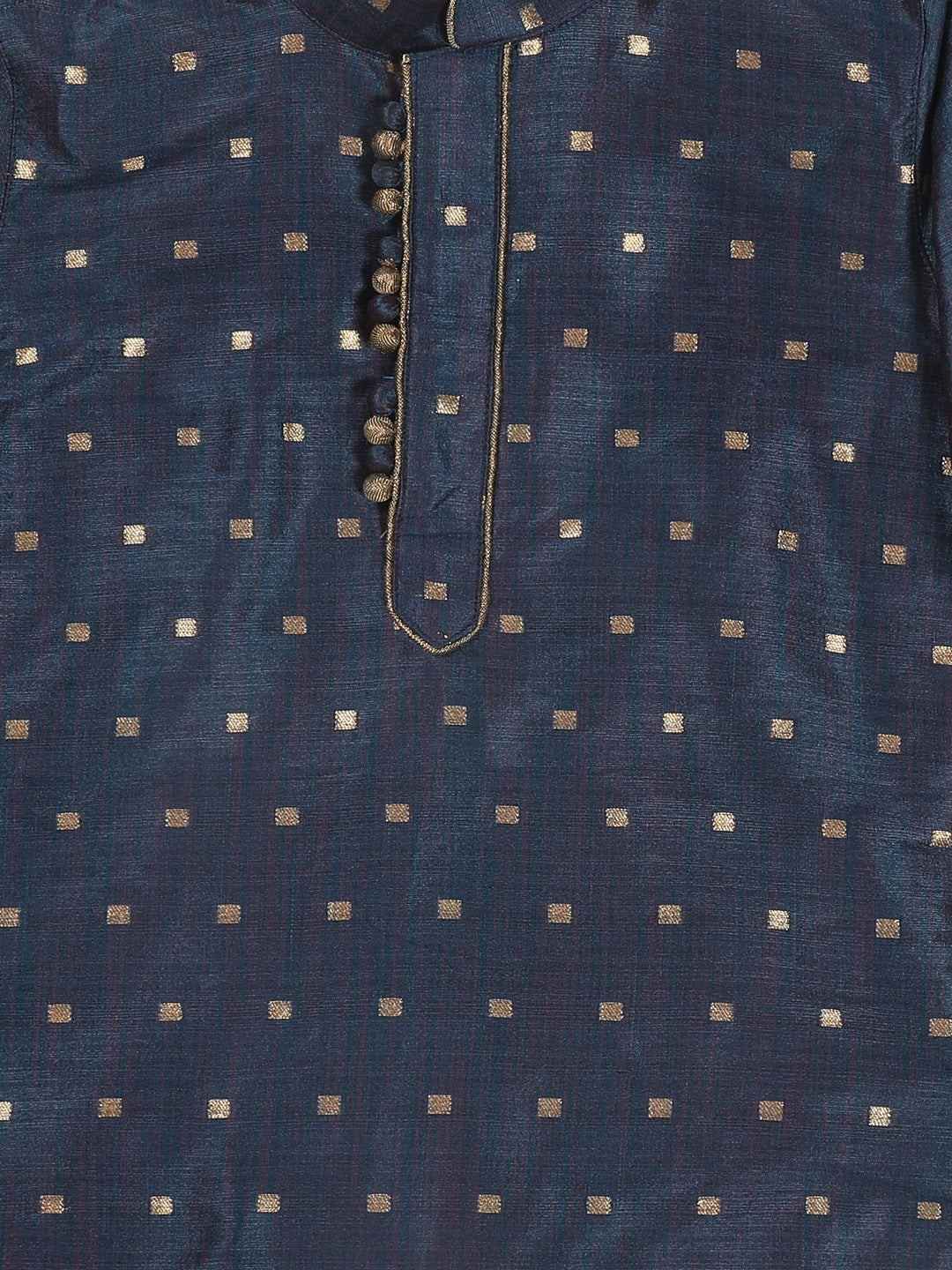 Vastramay SISHU Boy's Blue Printed Kurta with Rose Gold Pyjamas & Nehru Jacket