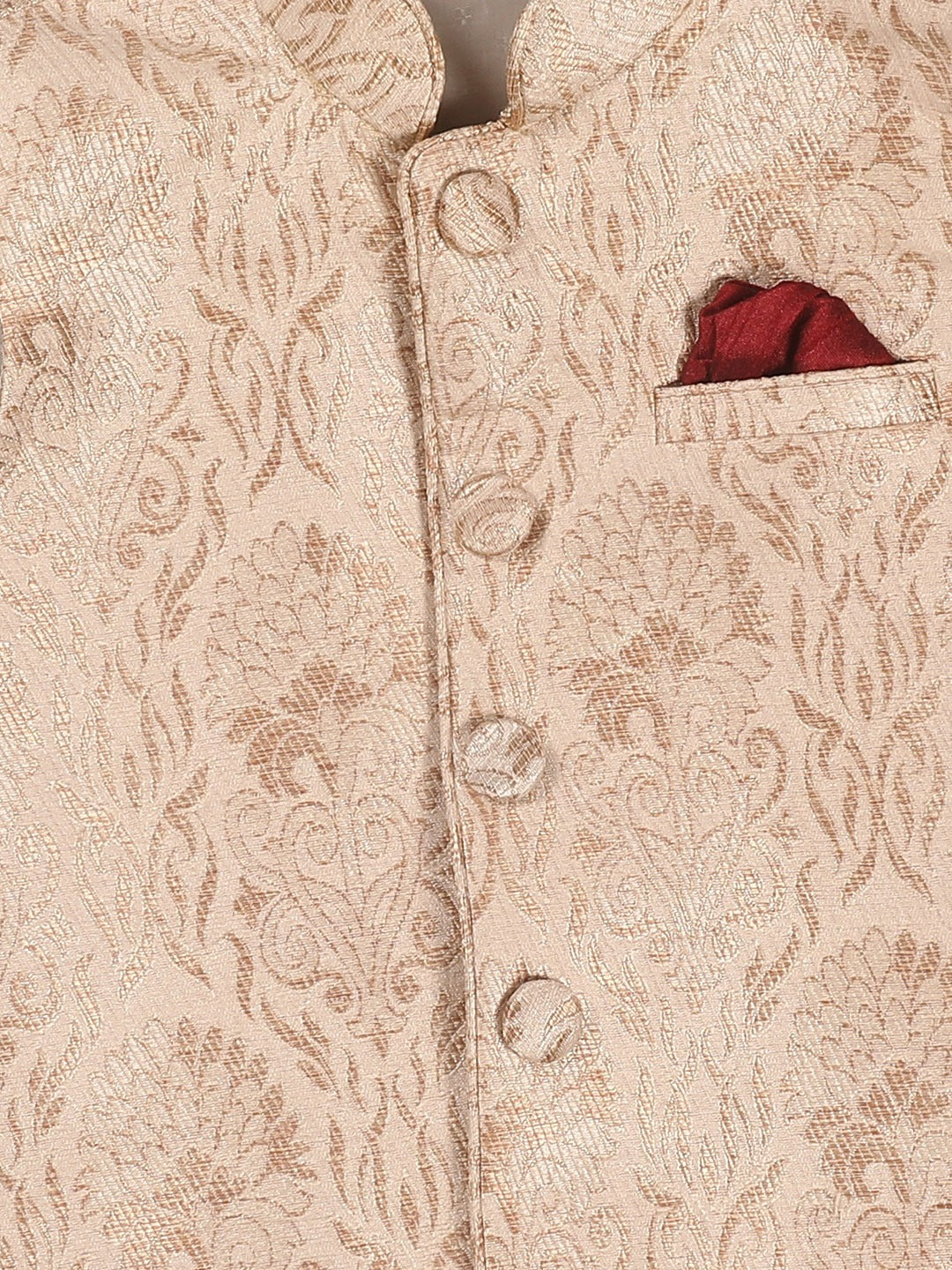 Vastramay SISHU Boy's Blue Printed Kurta with Rose Gold Pyjamas & Nehru Jacket