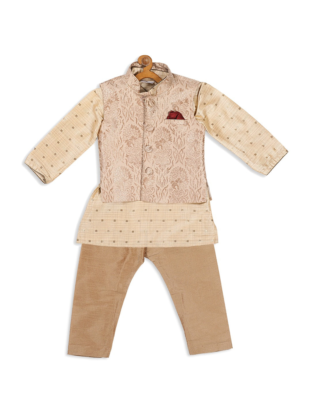 Vastramay SISHU Boy's Beige Ethnic Motifs Printed Kurta with Pyjamas