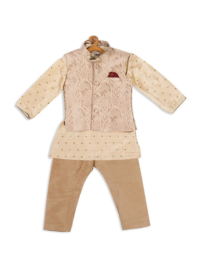 Vastramay SISHU Boy's Beige Ethnic Motifs Printed Kurta with Pyjamas