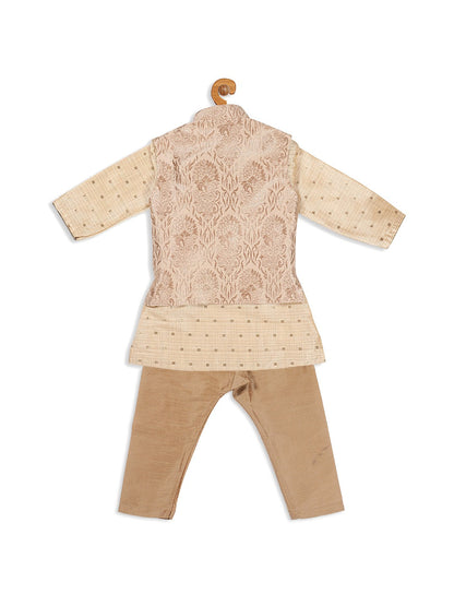 Vastramay SISHU Boy's Beige Ethnic Motifs Printed Kurta with Pyjamas