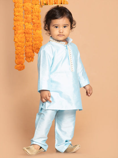 boys aqua blue viscose kurta and pyjama set 1