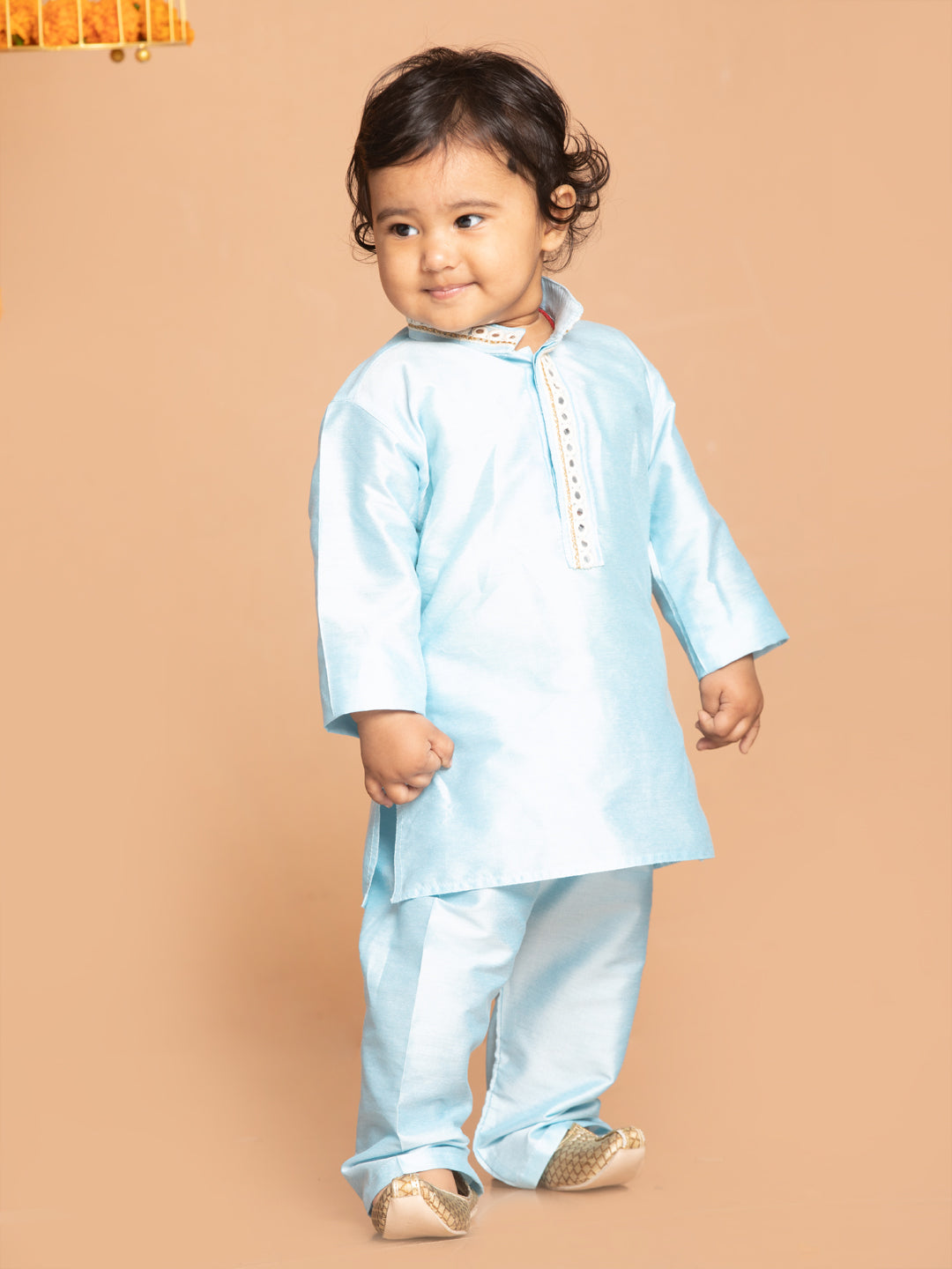 boys aqua blue viscose kurta and pyjama set 1