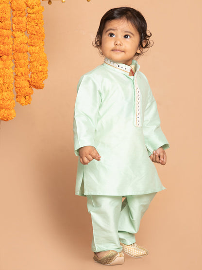 boys green viscose kurta and pyjama set