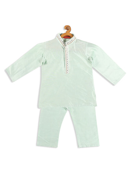 boys green viscose kurta and pyjama set