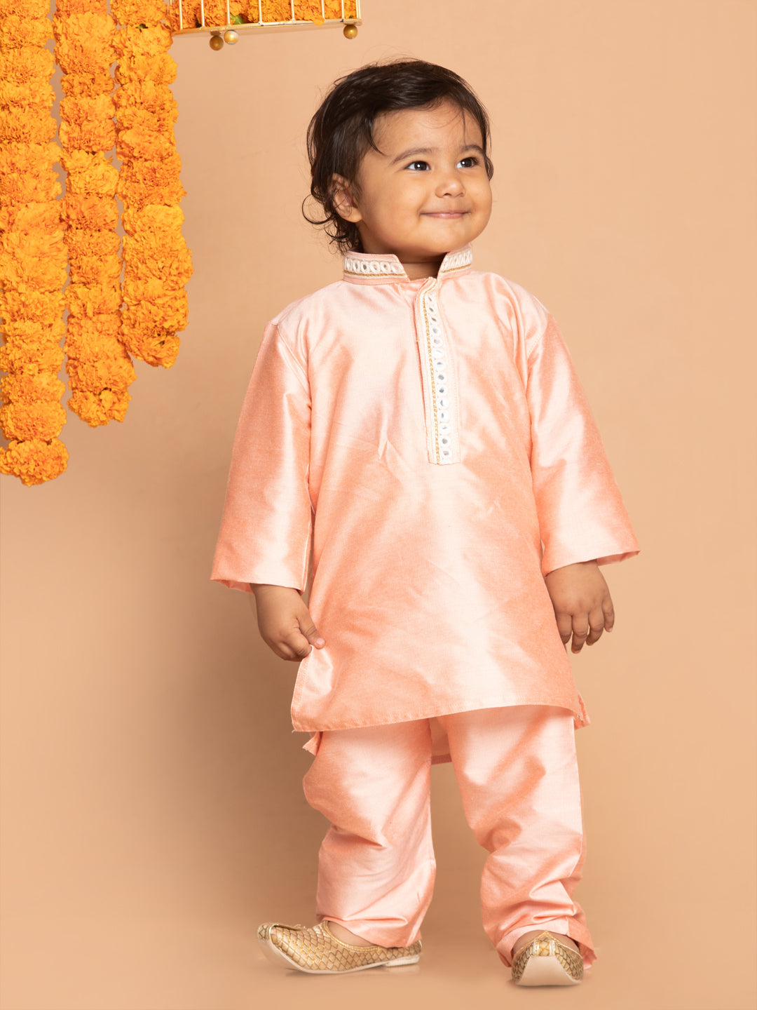 boys pink viscose kurta and pyjama set 1