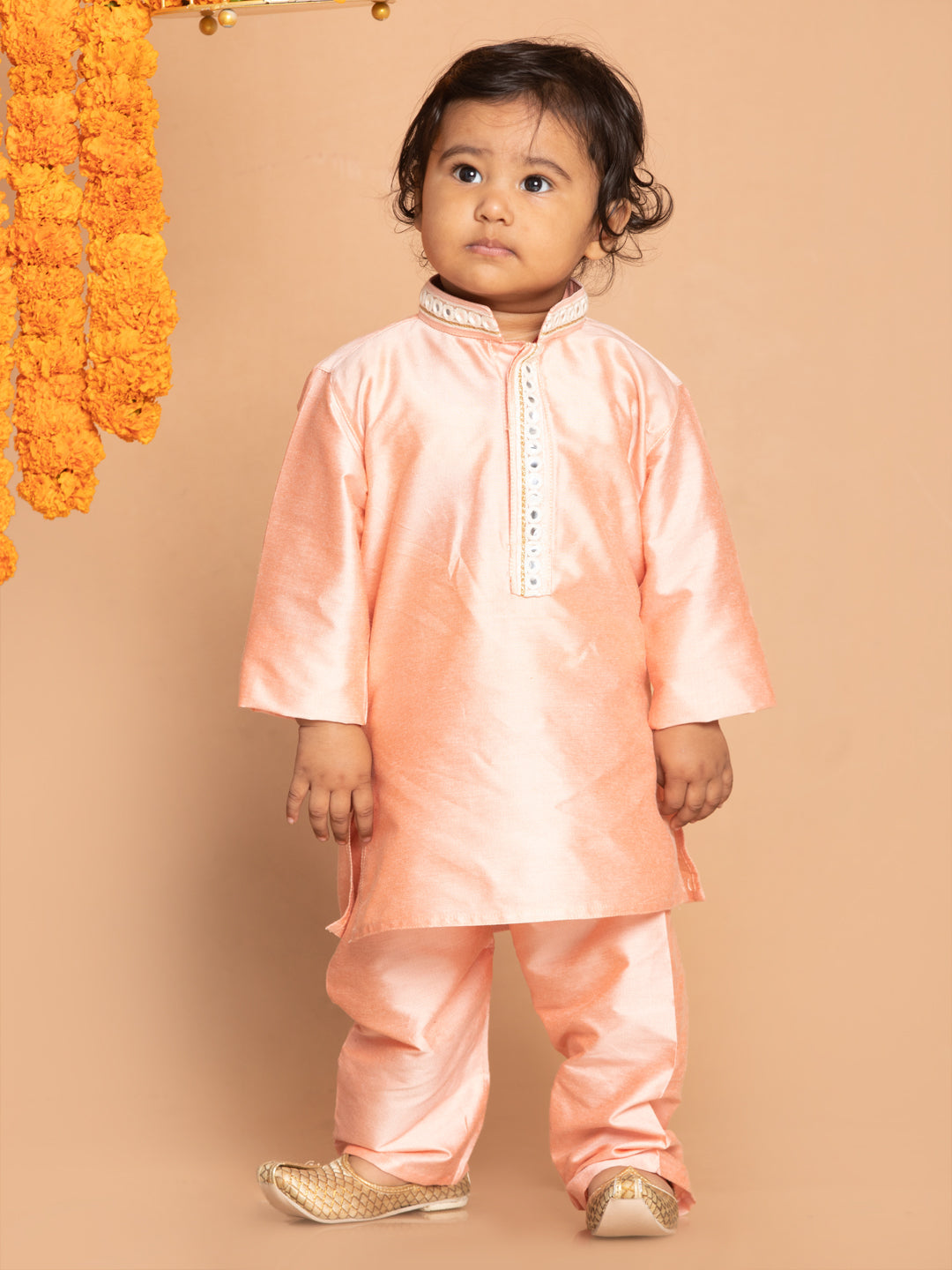 boys pink viscose kurta and pyjama set 1