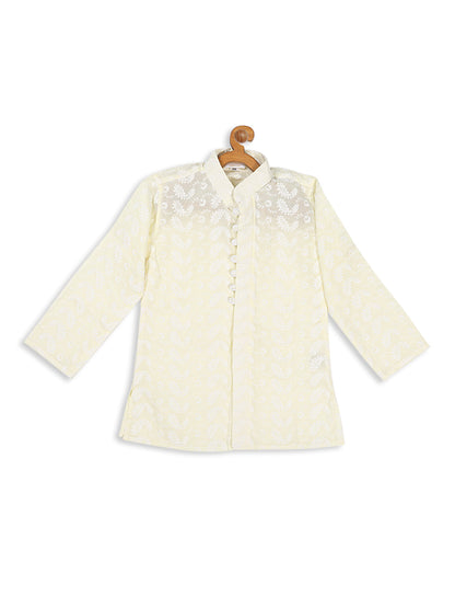 vastramay sishu boys yellow color chikankari pure cotton kurta 1