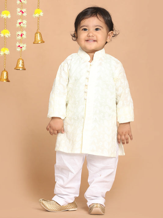 vastramay sishu boys yellow color chikankari pure cotton kurta 1