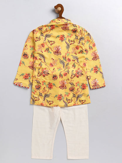 VASTRAMAY SISHU Boys' Multicolor-Base-Mustard And Cream Kurta Pyjama Set