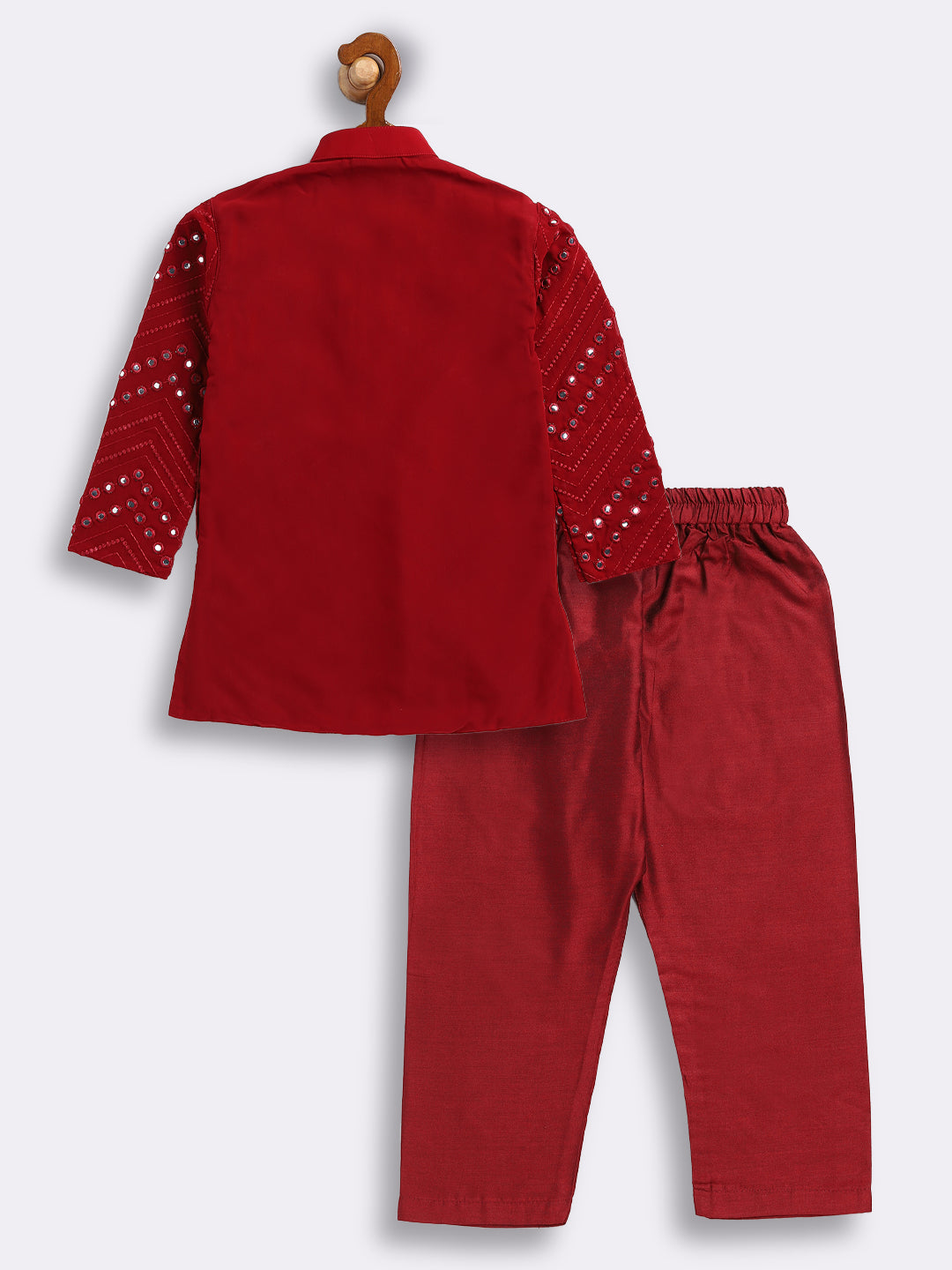 VASTRAMAY SISHU Boys' Maroon Mirror Work Kurta Pyjama Set