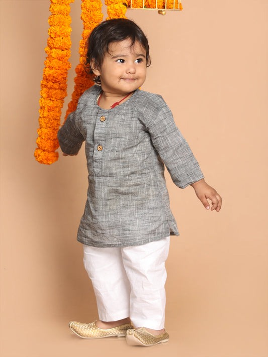 boys gray color kurta and white pyjama set