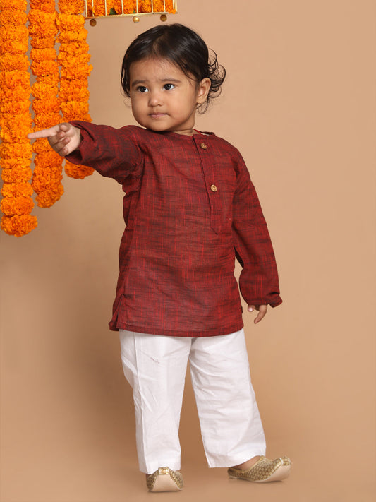 boys maroon color kurta and white pyjama set