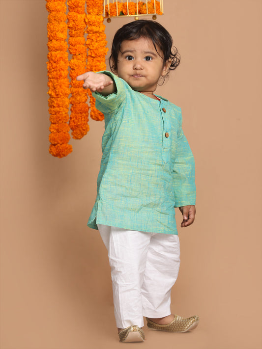 boys parrot green color kurta and white pyjama set