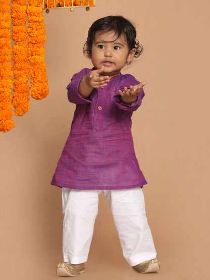 boys purple color kurta and white pyjama set