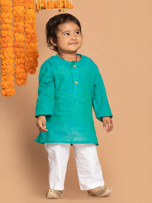 boys turquoise blue color kurta and white pyjama set