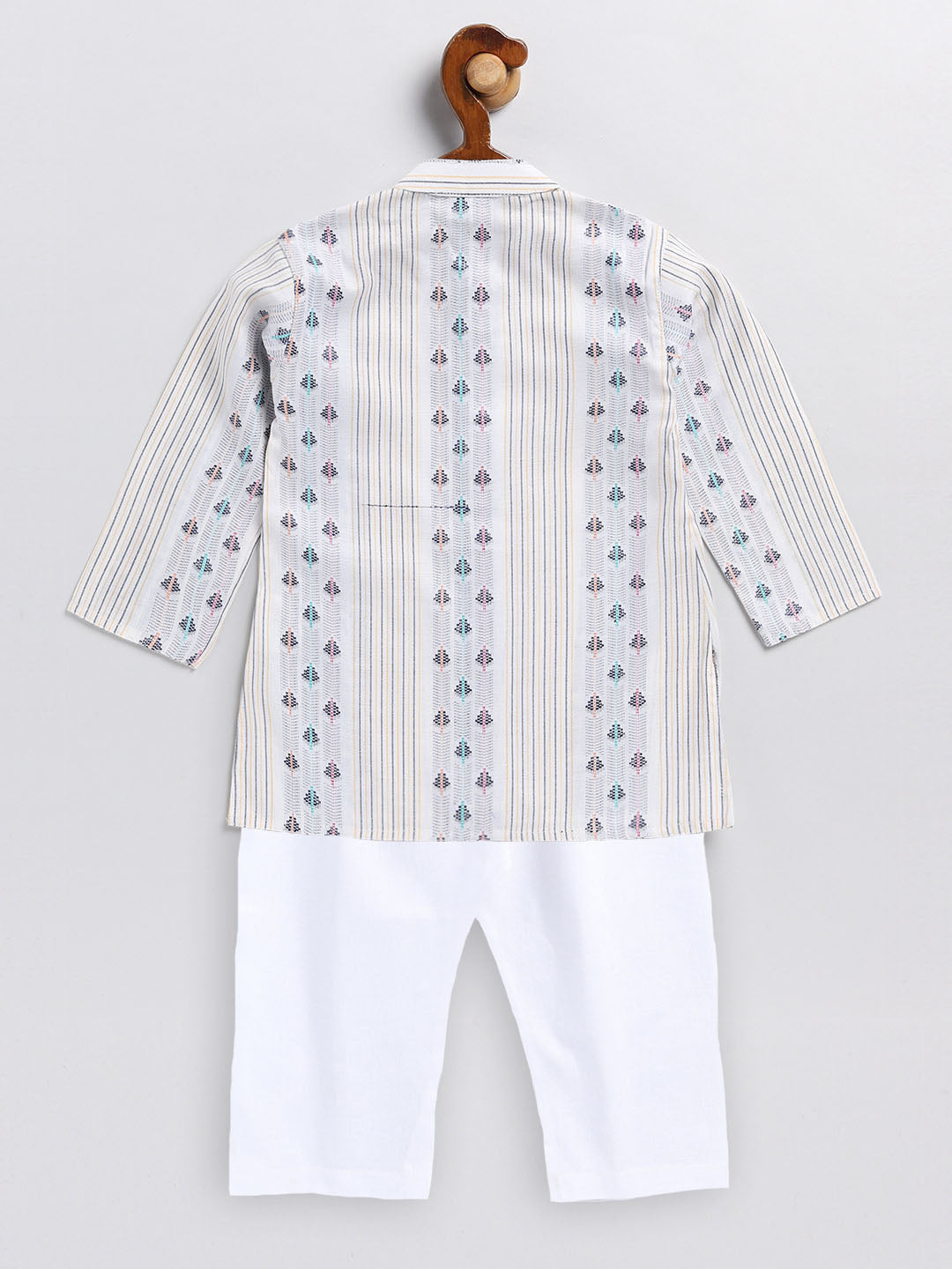 Vastramay sishu boys white woven design cotton kurta pyjama set