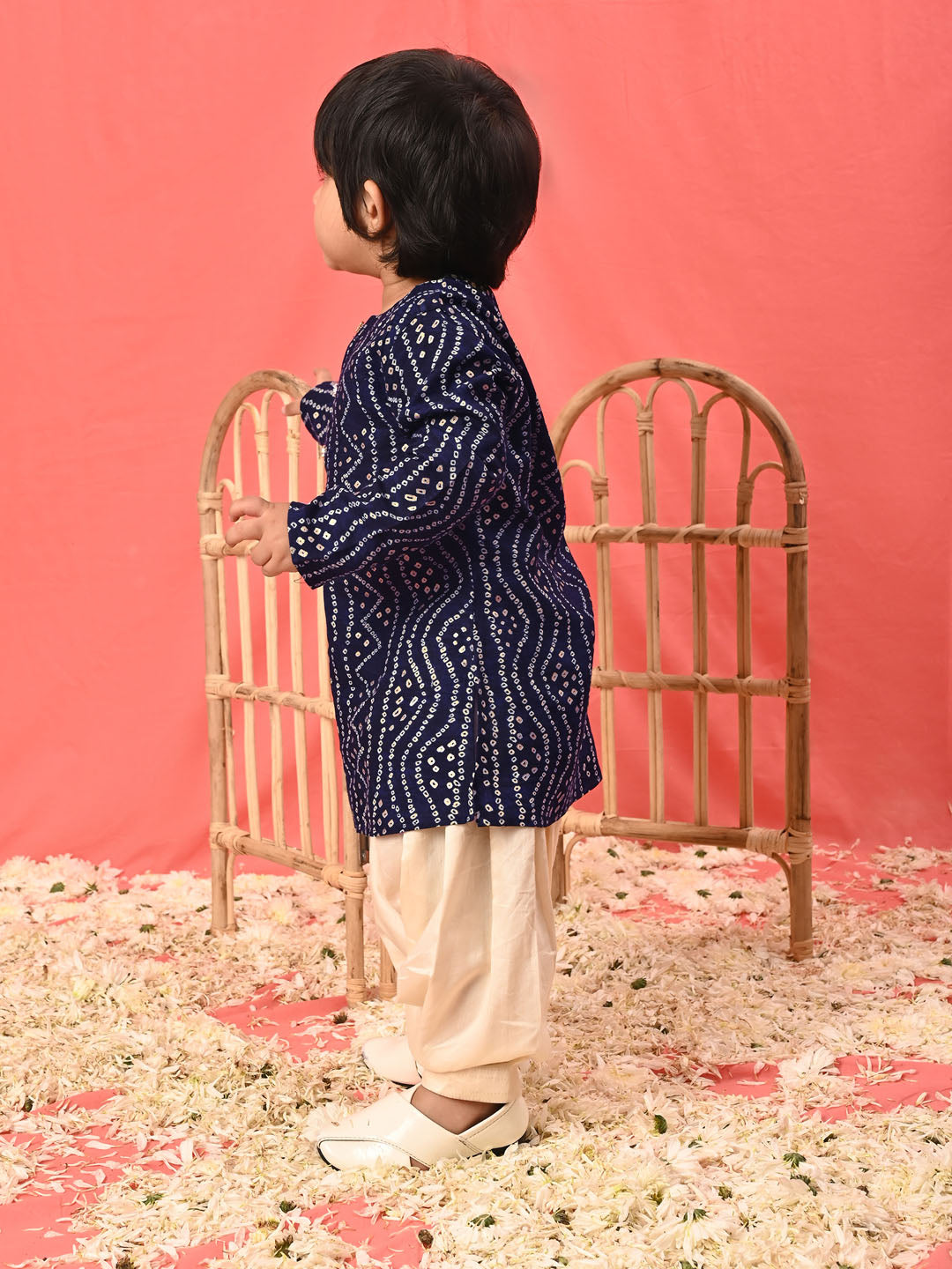 VASTRAMAY SISHU Boys' Navy Blue Bandhni Kurta And Patiala Set