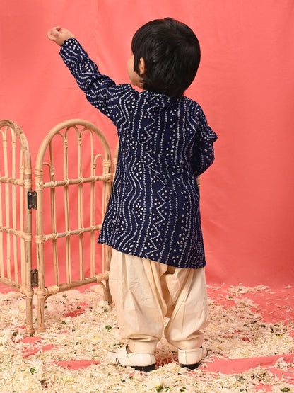 VASTRAMAY SISHU Boys' Navy Blue Bandhni Kurta And Patiala Set