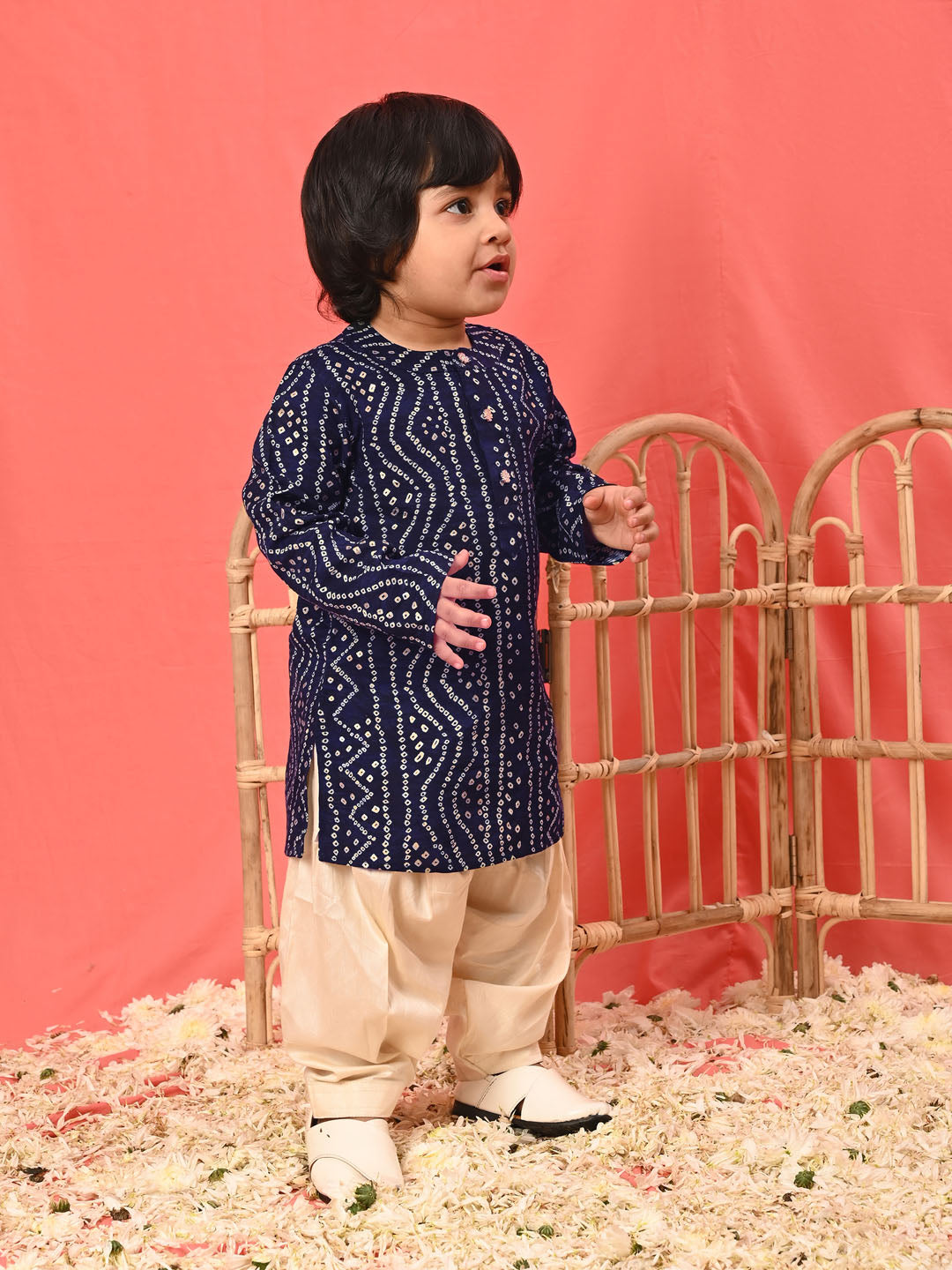 VASTRAMAY SISHU Boys' Navy Blue Bandhni Kurta And Patiala Set