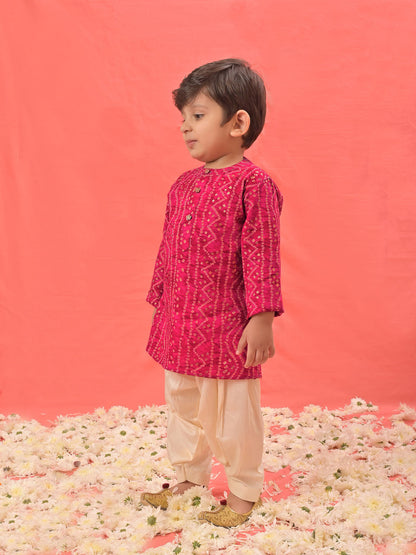 VASTRAMAY SISHU Boys' Pink Bandhni Kurta And Patiala Set