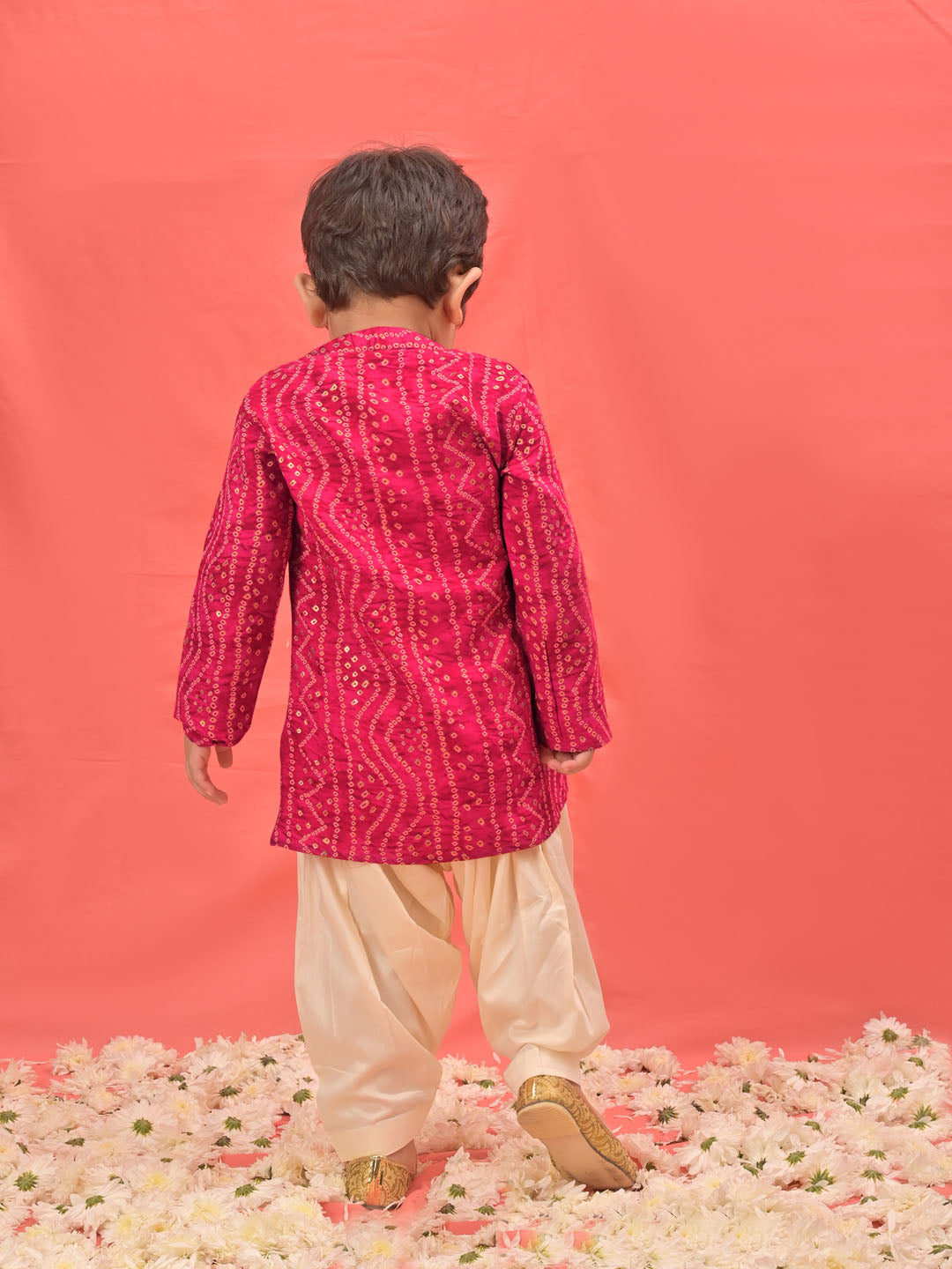 VASTRAMAY SISHU Boys' Pink Bandhni Kurta And Patiala Set