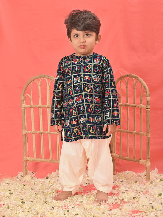 VASTRAMAY SISHU Boys' Blue Patola Print Festive Kurta Pyjama Set