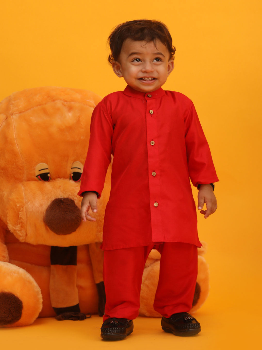 Vastramay sishu boys red silk blend kurta pyjama set