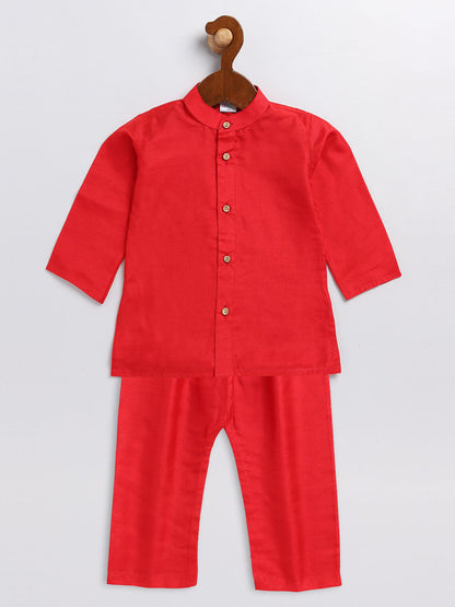 Vastramay sishu boys red silk blend kurta pyjama set