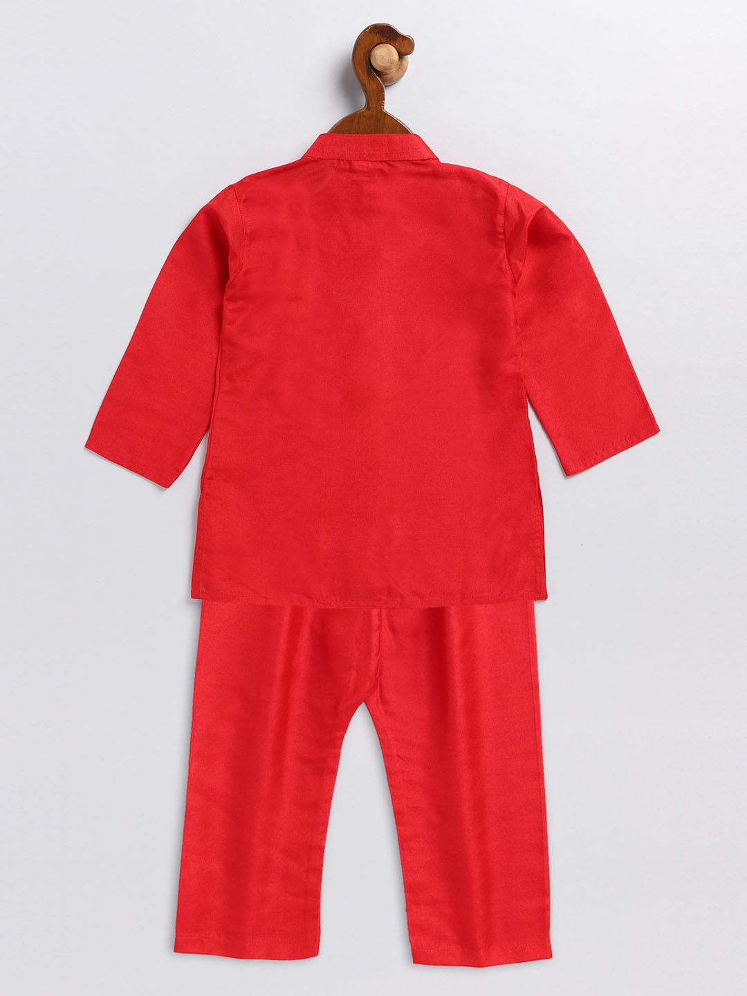 Vastramay sishu boys red silk blend kurta pyjama set