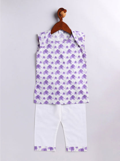 Vastramay Infant Boy's Purple Cotton Blend Kurta Pyjama Set