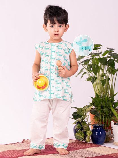 Vastramay Infant Boys Aqua Cotton Kurta Pyjama Set