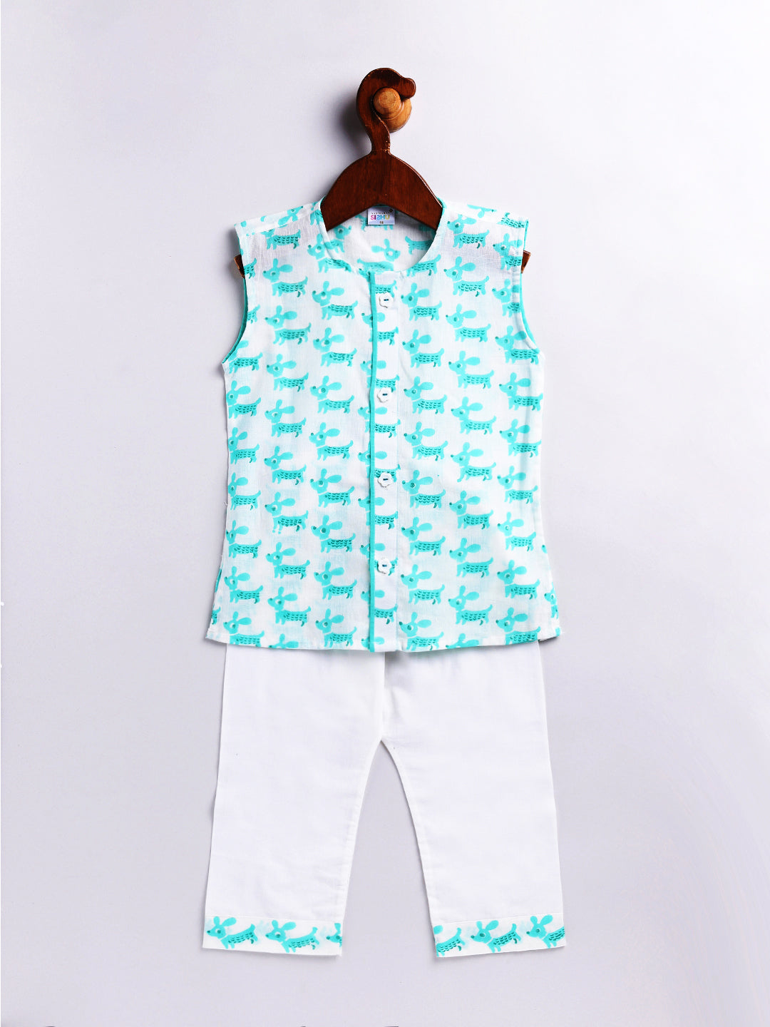 Vastramay Infant Boy's Aqua Cotton Kurta Pyjama Set