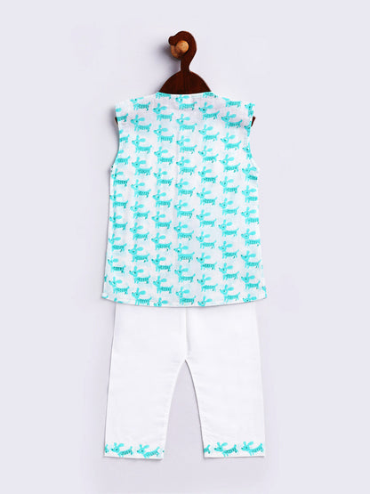 Vastramay Infant Boy's Aqua Cotton Kurta Pyjama Set