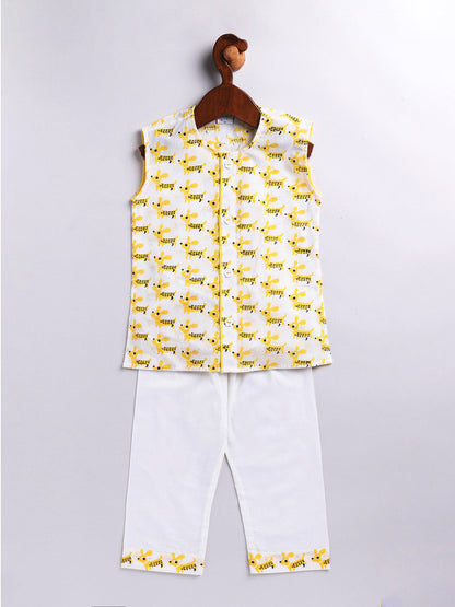 Vastramay Infant Boy's Yellow Cotton Kurta Pyjama Set