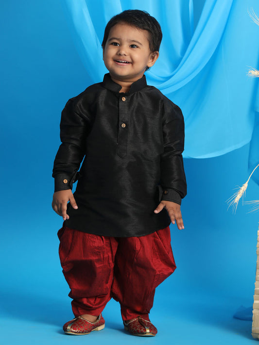 Vastramay sishu boys black maroon kurta with dhoti pants