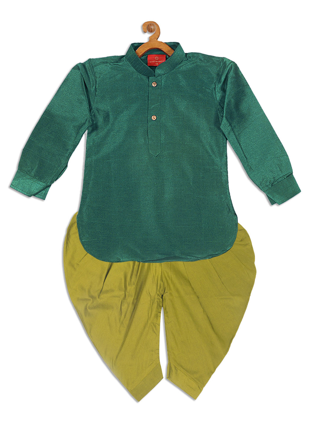 Vastramay sishu boys green kurta and green cowl dhoti set