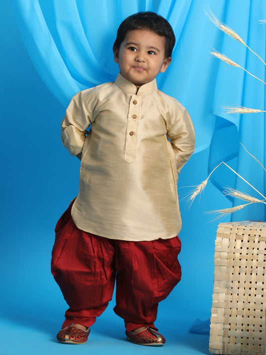 Vastramay sishu boys gold maroon kurta with dhoti pants