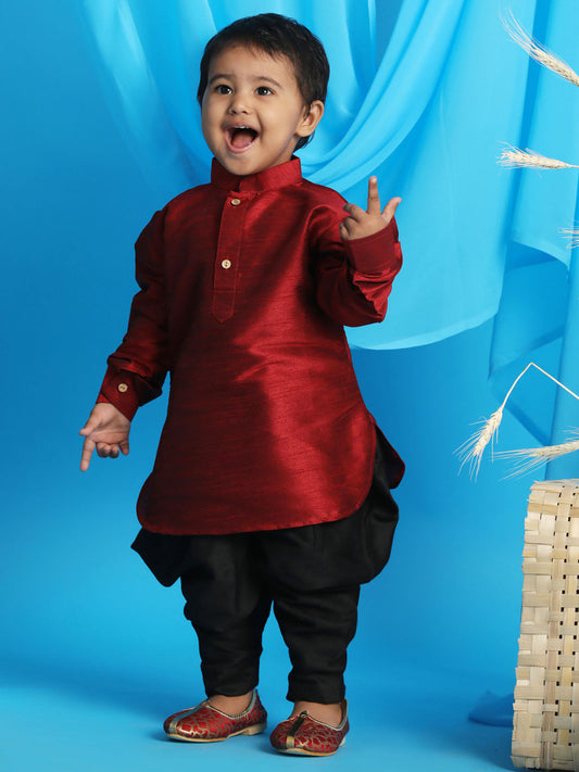 Vastramay sishu boys maroon black kurta with dhoti pants