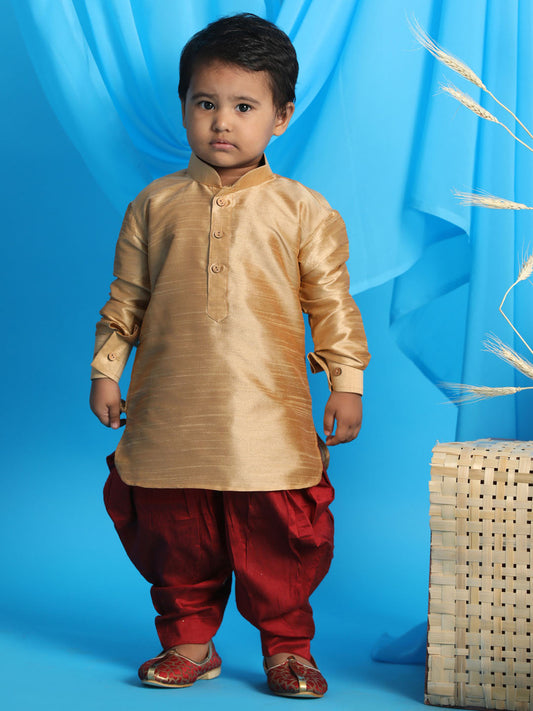 Vastramay sishu boys rose gold maroon kurta with dhoti pants