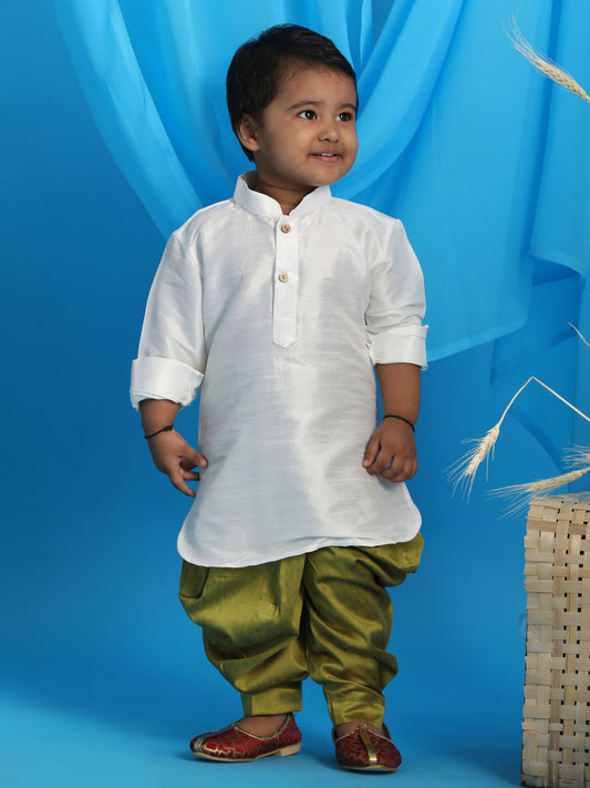 Vastramay sishu boys white light green kurta with dhoti pant set