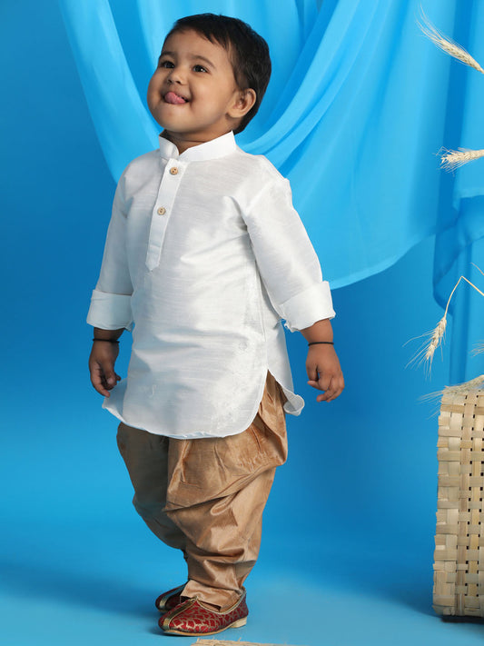 Vastramay sishu boys white light rose gold kurta with dhoti pants