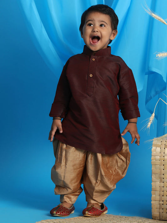 Vastramay sishu boys wine color rose gold kurta with dhoti pants