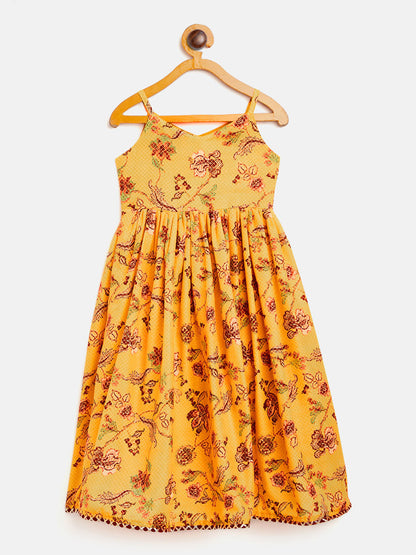 vastramay sishu girls yellow floral print anarkali kurta with dupatta