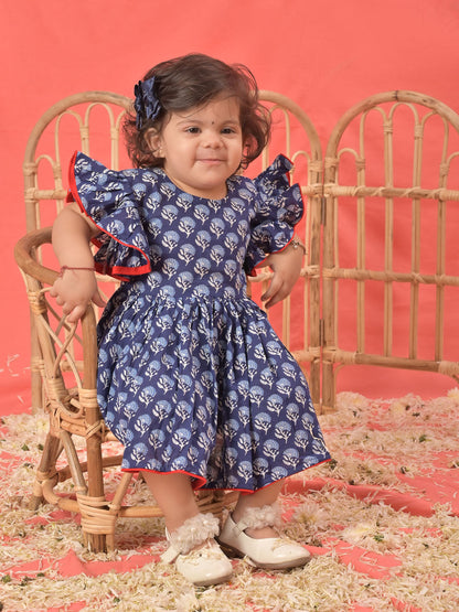 VASTRAMAY SISHU Girl's Blue Cotton Printed Dress