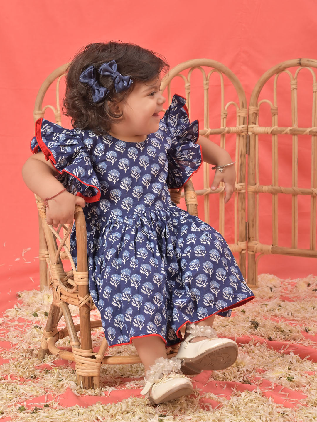 VASTRAMAY SISHU Girl's Blue Cotton Printed Dress